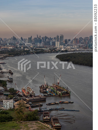 Beautiful view of Bangkok city, Beauty skyscrapers along Chaopraya river in the evening, making the city modern style. 88092233