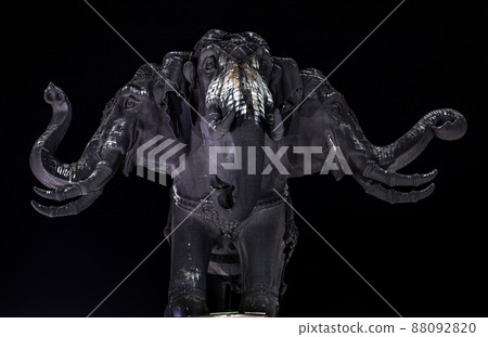 Erawan Museum is a Elephant head sculpture with 3 heads on dark night background, It is one of the important and unique tourist. Erawan Museum is a Elephant head sculpture with 3 heads on dark night background, It is one of the important and unique tourist. 88092820