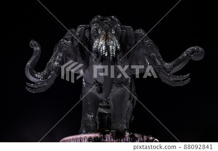 Erawan Museum is a Elephant head sculpture with 3 heads on dark night background, It is one of the important and unique tourist. Erawan Museum is a Elephant head sculpture with 3 heads on dark night background, It is one of the important and unique tourist. 88092841