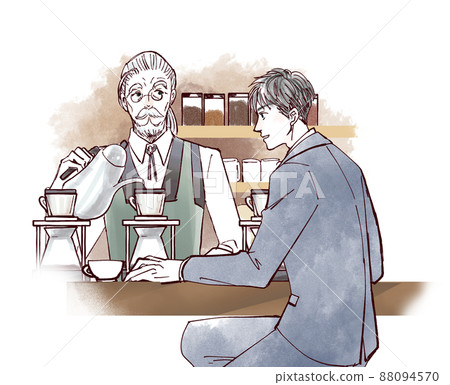 A man chatting with the owner of a coffee shop A man chatting with the owner of a coffee shop 88094570