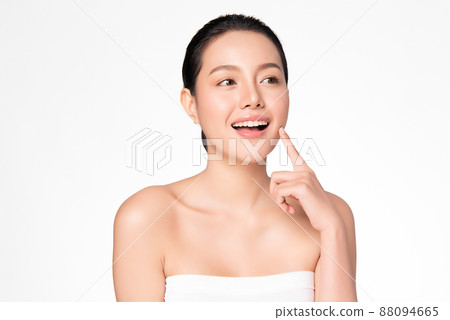 Beautiful young asian woman with clean fresh skin on white background, Face care, Facial treatment, 88094665