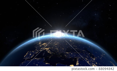 3D illustration of the sunrise of the earth seen from space 3D illustration of the sunrise of the earth seen from space 88094842