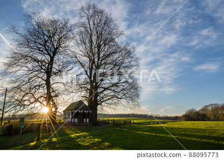 Chapel against sunrise, Bergisch Gladbach, Germany Chapel against sunrise, Bergisch Gladbach, Germany 88095773