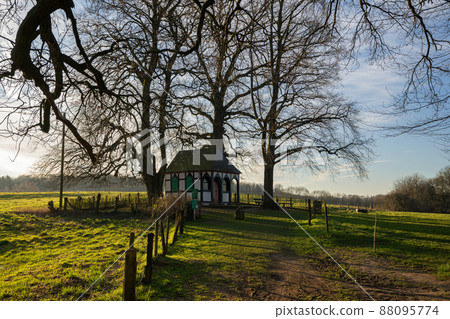 Chapel against sunrise, Bergisch Gladbach, Germany Chapel against sunrise, Bergisch Gladbach, Germany 88095774
