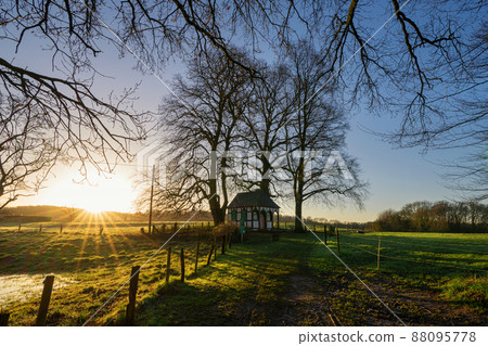 Chapel against sunrise, Bergisch Gladbach, Germany Chapel against sunrise, Bergisch Gladbach, Germany 88095778