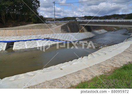 Construction site scenery River repair with revetment block 88095972