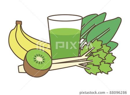 Illustration of leafy vegetables and vegetable juice 88096286
