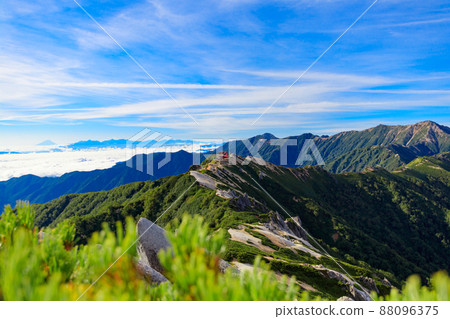 從遠處看到的椿山和富士山頂的景色 從遠處看到的椿山和富士山頂的景色 88096375