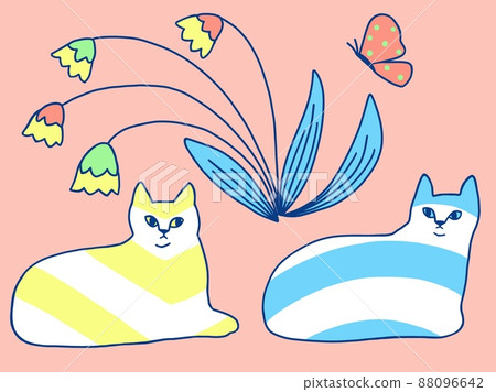 Two striped cats, flowers and butterflies Two striped cats, flowers and butterflies 88096642
