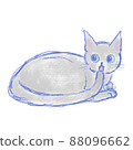 Illustration of a gray cat curled up and licking its tail 88096662