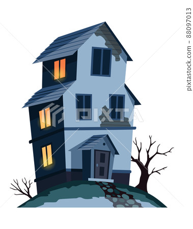 Spooky house. Dark scary house in night. Horror nightmare illustration. Creepy building isolated on white background Spooky house. Dark scary house in night. Horror nightmare illustration. Creepy building isolated on white background 88097013