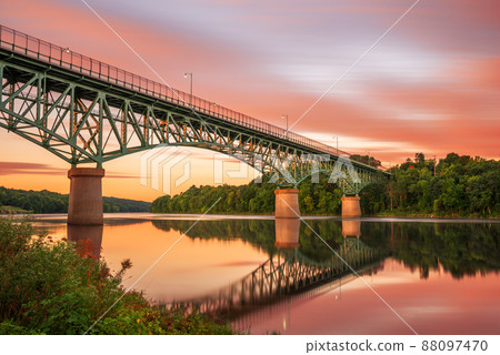 Augusta, Maine, USA view on the Kennebec River with Memorial Bridge Augusta, Maine, USA view on the Kennebec River with Memorial Bridge 88097470