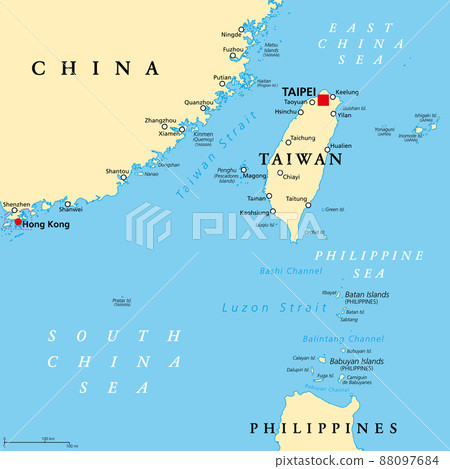 Taiwan Area, political map with capital Taipei. Free Area of the Republic of China (ROC). Provinces and islands groups of Taiwan, located between the East and the South China Sea. Illustration. Vector Taiwan Area, political map with capital Taipei. Free Area of the Republic of China (ROC). Provinces and islands groups of Taiwan, located between the East and the South China Sea. Illustration. Vector 88097684