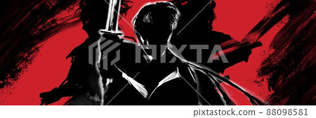 挑戰黑白剪紙風格戰鬥的年輕武士的劍鬥插圖 88098581