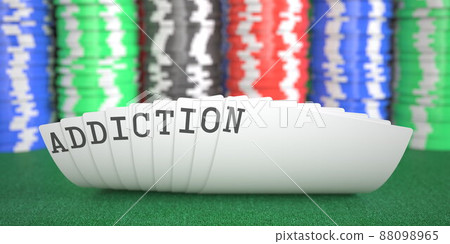 Addiction text on playing cards on the table, 3d rendering Addiction text on playing cards on the table, 3d rendering 88098965