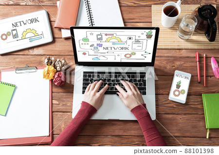 Multimedia education concept with office workspace 88101398