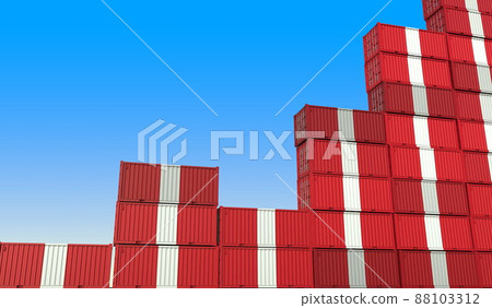 Containers with flags of Peru making a rising trend graph. Business success related 3D rendering 88103312