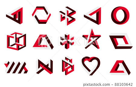 Impossible figures. Optical illusion shapes. Infinite symbols. Visual perception delusion. Looped geometric cubes and triangles. Mathematical trick. Vector isolated unreal forms set Impossible figures. Optical illusion shapes. Infinite symbols. Visual perception delusion. Looped geometric cubes and triangles. Mathematical trick. Vector isolated unreal forms set 88103642