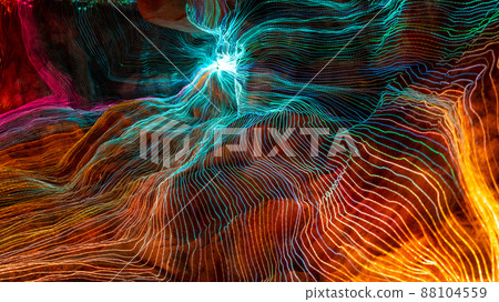 Abstract wave of digital weave lines connecting network dots and dark background Abstract wave of digital weave lines connecting network dots and dark background 88104559
