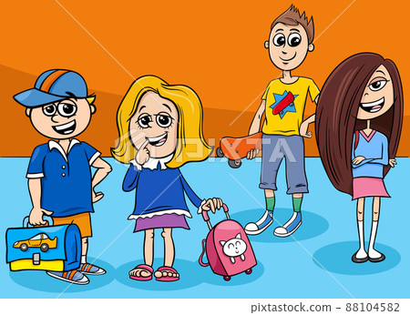 cartoon elementary school age children group 88104582