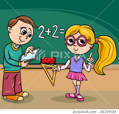 cartoon elementary age children at the blackboard cartoon elementary age children at the blackboard 88104584