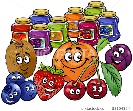 funny cartoon fruit and jams in jars set - Stock Illustration [88104594] -  PIXTA