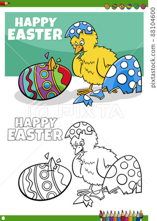 Easter chick character hatching from egg coloring book page Easter chick character hatching from egg coloring book page 88104600