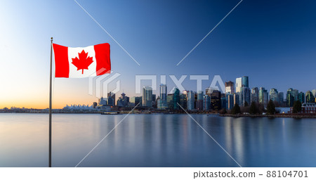 Canadian National Flag Composite. Panoramic View of Modern City Building Skyline Canadian National Flag Composite. Panoramic View of Modern City Building Skyline 88104701