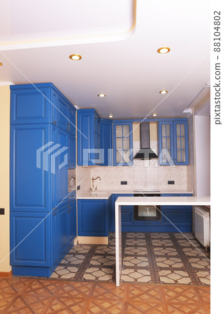 blue kitchen interior close up photo blue kitchen interior close up photo 88104802