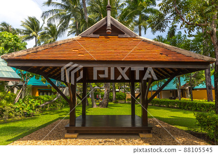 beautiful wooden gazebo in tropical nature in Thailand beautiful wooden gazebo in tropical nature in Thailand 88105545