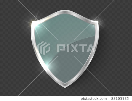 Glass shield. 3D blue acrylic glass panel. Vector protect symbol 88105585