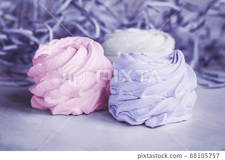 Purple and pink marshmallow souffle cookies, copy space 88105757