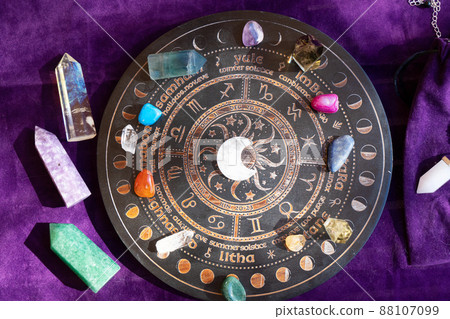 Healing crystals on brown background 88107099