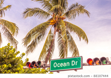 Ocean drive street sign in Art Deco district in South Miami USA Ocean drive street sign in Art Deco district in South Miami USA 88107444