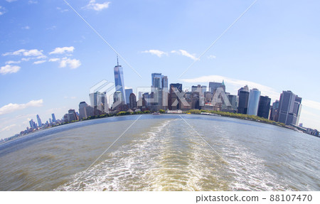 Skyline panorama of downtown Financial District and the Lower Manhattan in New York City, USA. Fish eye effect 88107470