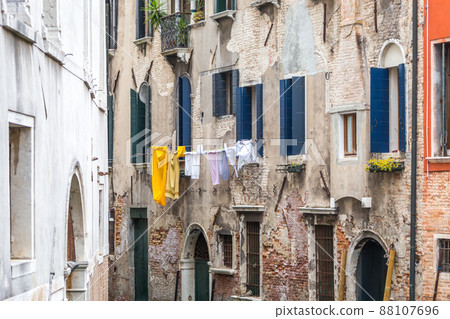 Clothes drying hanging high in Venice Italy Clothes drying hanging high in Venice Italy 88107696