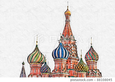 Drawing of Moscow. St.Basil Cathedral, pencil and watercolor sketch 88108045