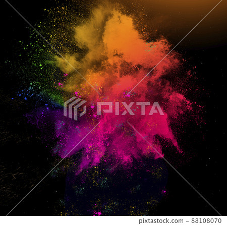 Colorful rainbow holi paint powder explosion isolated on black background 88108070