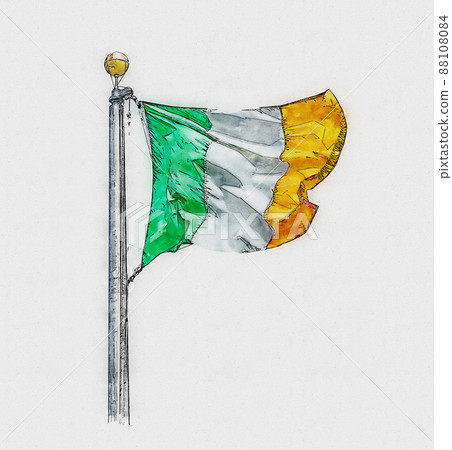 Digital watercolor painting of Irish flag of Ireland isolated over white background 88108084