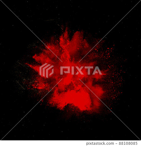 Red holi paint powder explosion isolated on black background Red holi paint powder explosion isolated on black background 88108085
