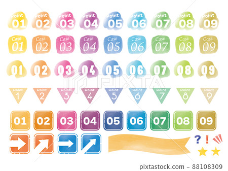 Colorful watercolor number icon set to accompany titles and headlines 88108309