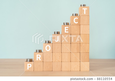 Image of the project | Building blocks and coins with "PROJECT" written on them 88110554