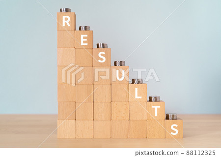 Image of the result | Building blocks and coins with "RESULTS" written on them Image of the result | Building blocks and coins with "RESULTS" written on them 88112325