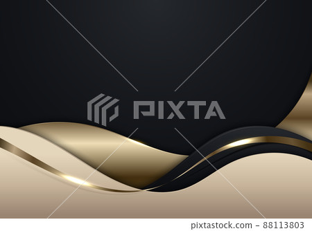Elegant 3D abstract background golden wave shape with gold ribbon lines on black background 88113803