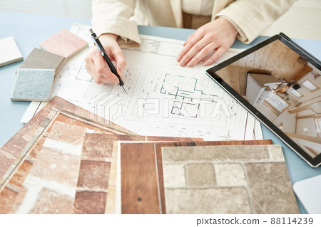 Asian interior designer thinking about home interior 88114239