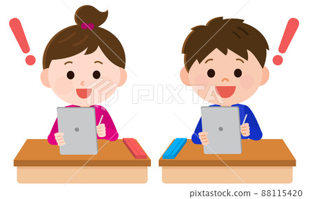 教育科技 男孩和女孩使用平板設備上課的插圖 教育科技 男孩和女孩使用平板設備上課的插圖 88115420