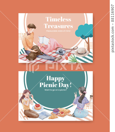 Facebook template with picnic day concept,watercolor style 88116907