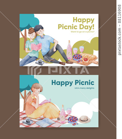 Facebook template with picnic day concept,watercolor style 88116908