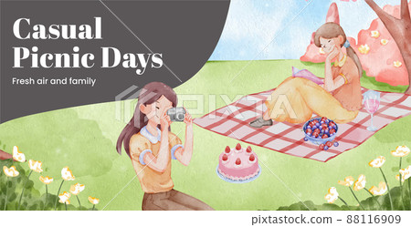 Billboard template with picnic day concept,watercolor style 88116909