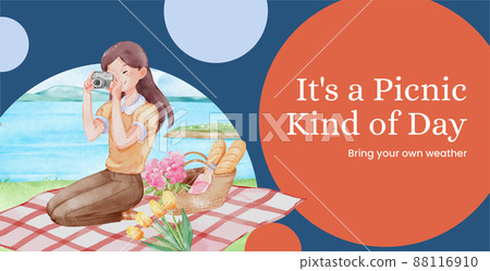 Billboard template with picnic day concept,watercolor style 88116910